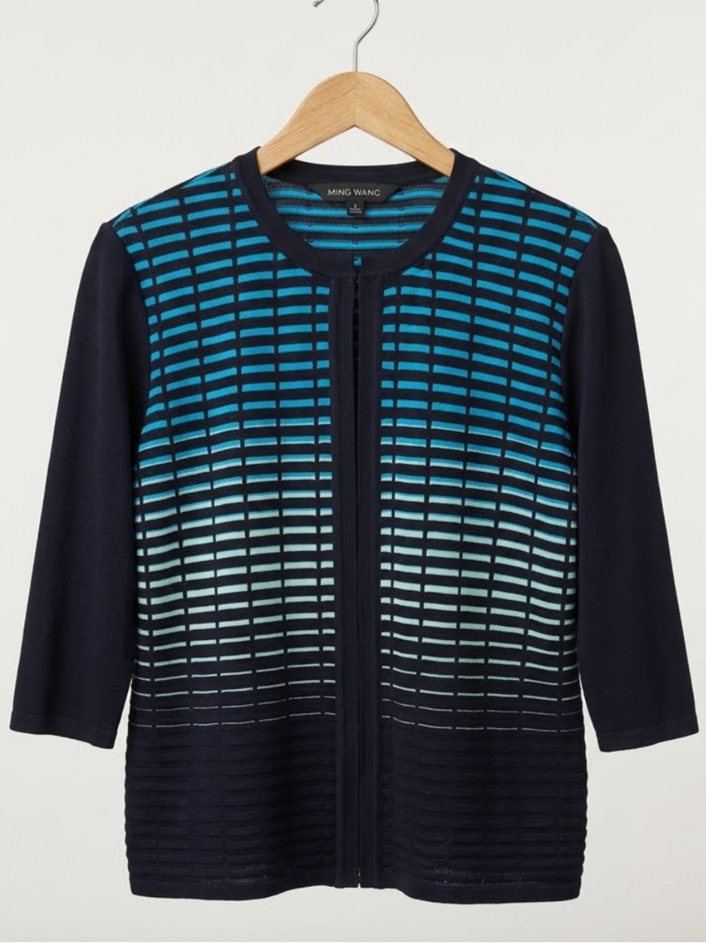 Ming Wang Navy Gradient Cardigan with Teal Accents